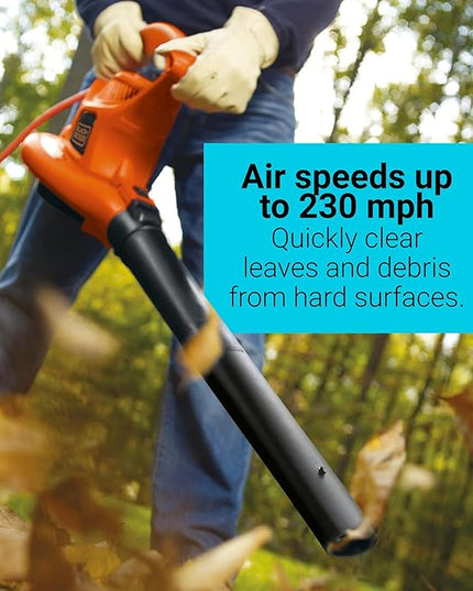 BLACK+DECKER 3-in-1 Leaf Blower, Leaf Vacuum and Mulcher, Up to 230 MPH, 12 Amp, Corded Electric (BV3600) - LeafyLoom