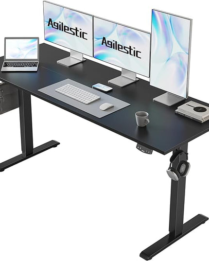 Electric Standing Desk, Large 60 x 24 Inches Height Adjustable Desk, Sit Stand up Desk for Work Office Home, Ergonomic Rising Gaming Computer Table with Memory Preset, Black - LeafyLoom