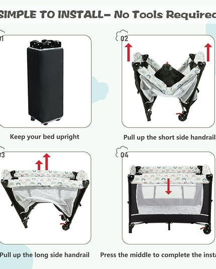 Kinder King 4 in 1 Portable Nursery Center, Foldable Baby Bedside Crib w/Bassinet, Infant Pack n Play Playard Toddler Large Playpen, Newborn Changing Table, Storage Basket, Side Zipper,Multicolour - LeafyLoom