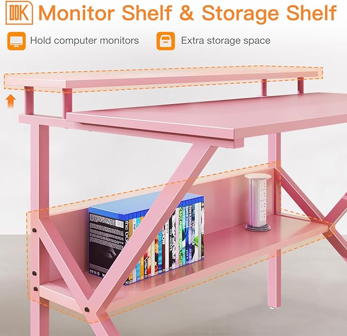 ODK Small Desk, 27.5 Inch Small Computer Desk for Small Spaces, Compact Desk with Storage, Tiny Desk Study Desk with Monitor Stand for Home Office, Pink - LeafyLoom