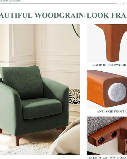 COLAMY Sherpa Accent Chair with Storage Ottoman Set, Upholstered Barrel Arm Chair with Footrest, Modern Living Room Chair with Back Pillow, Green - LeafyLoom