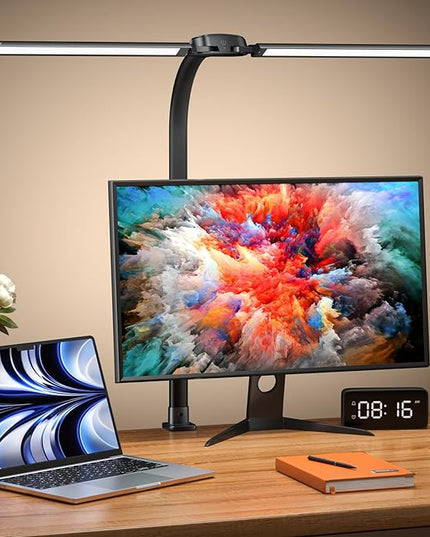 Led Desk Lamp with USB Charging Port Architect Task Dual Lamps for Home Office with Atmosphere Lighting, 24W Ultra Bright Modern Flexible Gooseneck Tall Table Light 5 Color Modes for Drafting Reading - LeafyLoom