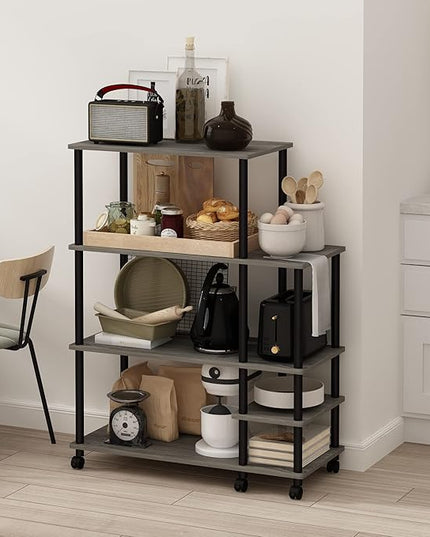 Furinno Turn-N-Tube Kitchen Shelf Cart, French Oak Grey/Black - LeafyLoom