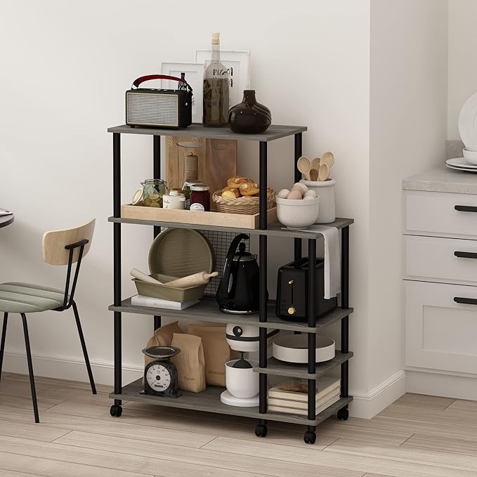 Furinno Turn-N-Tube Kitchen Shelf Cart, French Oak Grey/Black - LeafyLoom