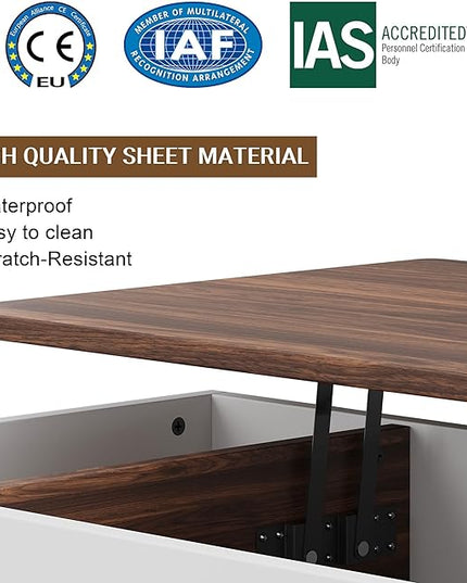 Shintenchi Coffee Table, Lift Top Coffee Table with Hidden Compartment, Rising Tabletop Dining Table, Lift Top Coffee Center Table for for Living Room, Office, Home (Walnut) - LeafyLoom