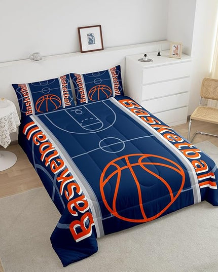 Feelyou Basketball Bedding Set King Size Gaming Sports Comforter Set for Kids Boys Girls Decor Ball Games Comforter Basketball Sports Duvet Set Bedroom Quilt Set - LeafyLoom