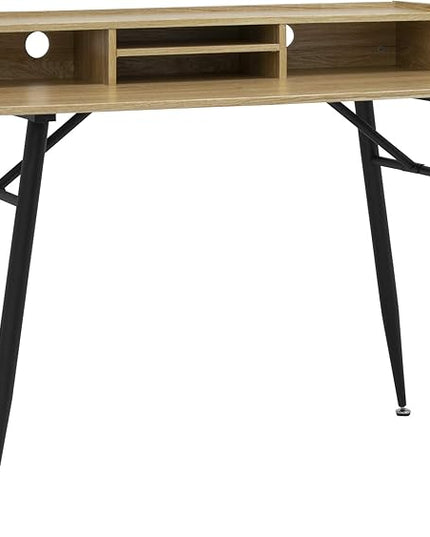 Calico Designs 51260 Woodford 45” Wide Modern, Secretary, Writing, Desk with Low Storage Hutch and Black Metal Tapered Legs in Ashwood, Black / Ashwood - LeafyLoom