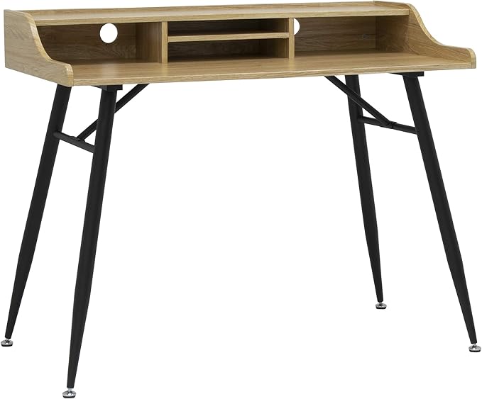 Calico Designs 51260 Woodford 45” Wide Modern, Secretary, Writing, Desk with Low Storage Hutch and Black Metal Tapered Legs in Ashwood, Black / Ashwood - LeafyLoom