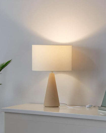 Brightech Nathaniel LED Table Lamp - Modern White Cement Tower Table Lamp for Bedside, Nightstand, Desk - Cozy Soft White Light for Living Room, Bedroom - LeafyLoom