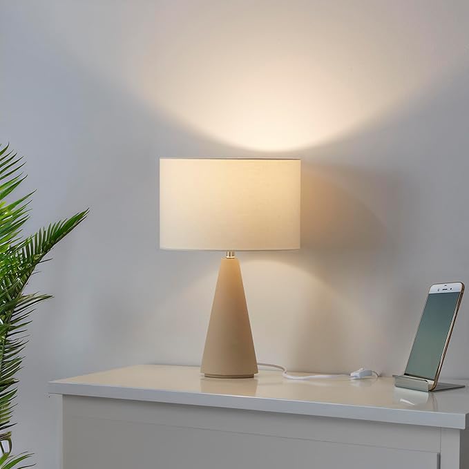 Brightech Nathaniel LED Table Lamp - Modern White Cement Tower Table Lamp for Bedside, Nightstand, Desk - Cozy Soft White Light for Living Room, Bedroom - LeafyLoom