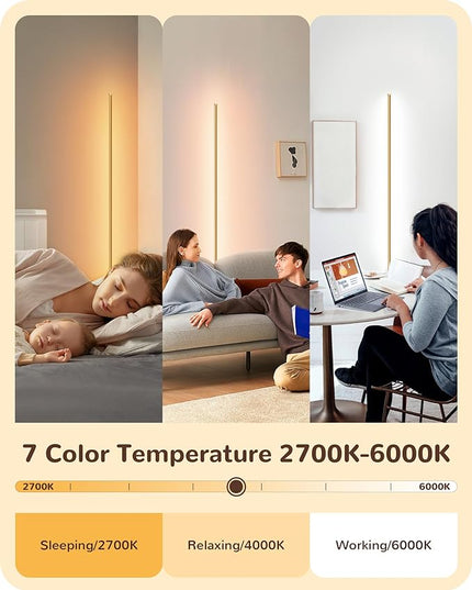 EDISHINE LED Corner Floor Lamp, Set of 2 Minimalist Dimmable Light with Remote, 57.5" Tall Standing Lamp for Living Room, Bedroom, Home Office, 7 Color Temperature 2700-6000K (Gold) - LeafyLoom