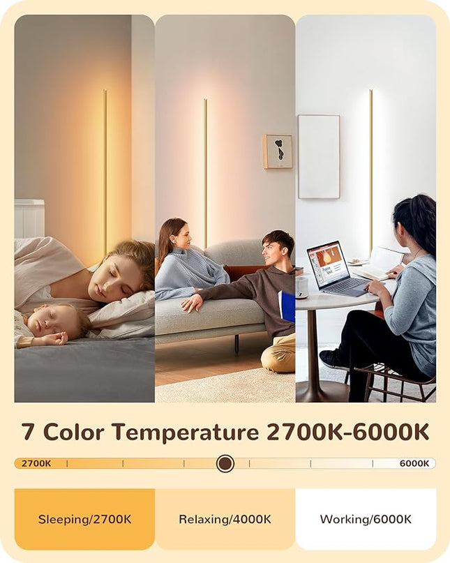 EDISHINE LED Corner Floor Lamp, Set of 2 Minimalist Dimmable Light with Remote, 57.5" Tall Standing Lamp for Living Room, Bedroom, Home Office, 7 Color Temperature 2700-6000K (Gold) - LeafyLoom