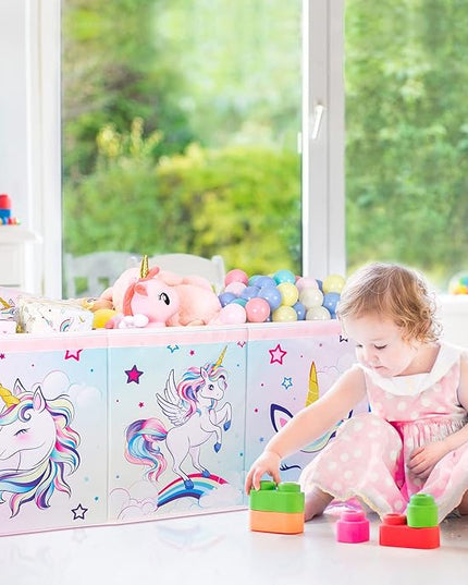 WERNNSAI Unicorn Toy Box Chest – Large Toy Chest Organizer with Flip-Top Lid Collapsible Sturdy Storage Bin with Handles 38 x 13 x 16 Inch for Kids Girls Pink Closet Nursery Living Room Bedroom - LeafyLoom