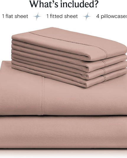 LuxClub 6 PC Full Sheet Set, Breathable Luxury Bed Sheets, Deep Pockets 18" Eco Friendly Wrinkle Free Cooling Bed Sheets Machine Washable Hotel Bedding Silky Soft - Pearl Pink Full - LeafyLoom