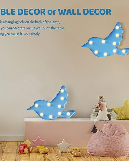 Blue Bird Decor, Battery Powered Bird Night Light for Kids, Pink Party Decorations, Baby Night Light for Bedroom, Toddler Night Lights, Girls Room Decor - LeafyLoom