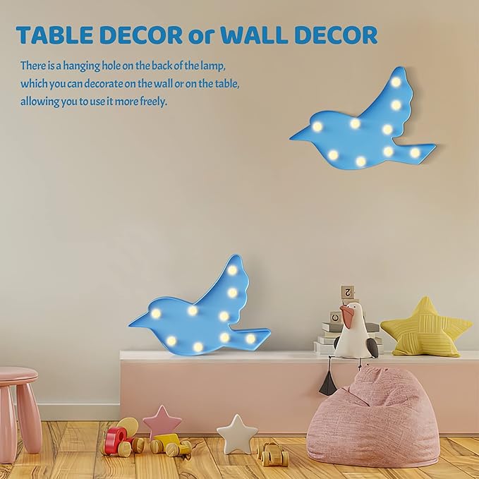 Blue Bird Decor, Battery Powered Bird Night Light for Kids, Pink Party Decorations, Baby Night Light for Bedroom, Toddler Night Lights, Girls Room Decor - LeafyLoom
