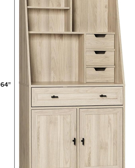 Walker Edison Secretary Hutch Wood Desk with Keyboard Drawer Bookshelf Storage Home Office Storage Cabinet, 64 Inch, Dark Walnut - LeafyLoom