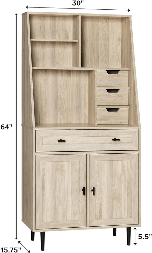 Walker Edison Secretary Hutch Wood Desk with Keyboard Drawer Bookshelf Storage Home Office Storage Cabinet, 64 Inch, Dark Walnut - LeafyLoom