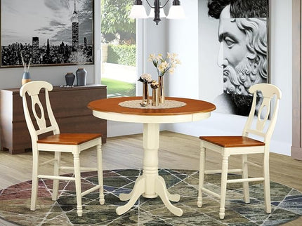 East West Furniture JAKE3-WHI-W 3 Piece Counter Height Dining Set for Small Spaces Contains a Round Wooden Table with Pedestal and 2 Kitchen Chairs, 36x36 Inch, Buttermilk & Cherry - LeafyLoom