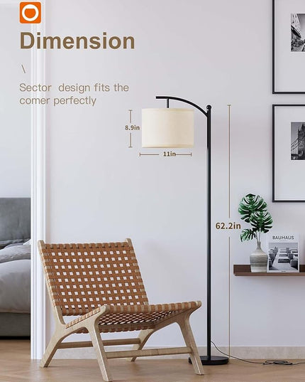 addlon Floor Lamp for Living Room with 3 Color Temperatures, Standing lamp with Linen lampshade for Bedroom, Office, Lamps with 9W LED Bulb Included - Black with Cream Lampshade - LeafyLoom