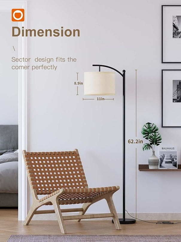 addlon Floor Lamp for Living Room with 3 Color Temperatures, Standing lamp with Linen lampshade for Bedroom, Office, Lamps with 9W LED Bulb Included - Black with Cream Lampshade - LeafyLoom