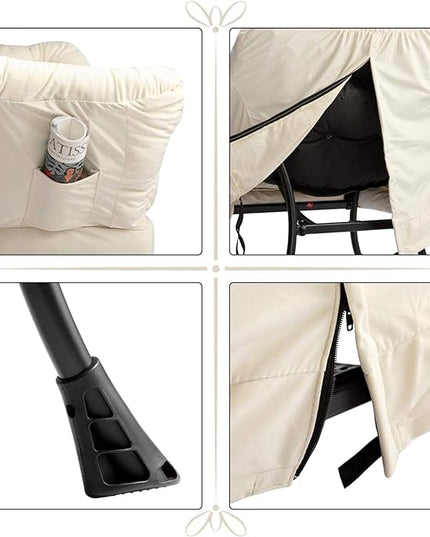 HollyHOME Fabric Lazy Chair with Foldable Ottoman, Accent Comfy Lounge Arm Chair and Folding Footrest Stool Set, Leisure Sofa Reading Chair and Footstool for Living Room, Bedroom, Dorm, Beige - LeafyLoom