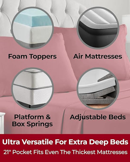 Mellanni Extra Deep King Sheets - 4 PC Iconic Collection Bedding Sheets & Pillowcases - Hotel Luxury, Ultra Soft, Cooling Bed Sheets - Extra Deep Pocket up to 21 inch (King, Brick Red) - LeafyLoom