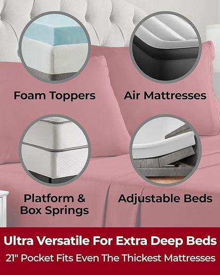 Mellanni Extra Deep California King Sheets - 4 PC Iconic Collection Bedding Sheets & Pillowcases - Hotel Luxury, Ultra Soft, Cooling Bed Sheets - Extra Deep Pocket up to 21 inch (Cal King, Brick Red) - LeafyLoom