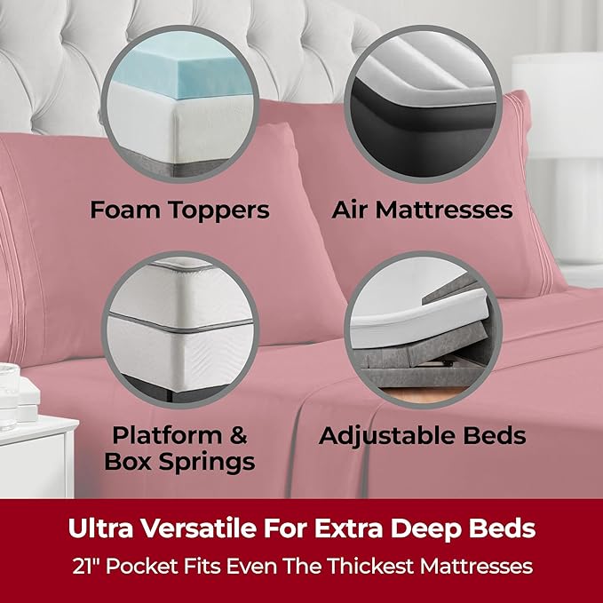 Mellanni Extra Deep Twin Sheets - 3 PC Iconic Collection Bedding Sheets & Pillowcases - Hotel Luxury, Ultra Soft, Cooling Bed Sheets - Extra Deep Pocket up to 21 inch (Twin, Brick Red) - LeafyLoom