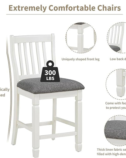 NicBex Dining Room Table Set for 4 Breakfast Nook Table Set 5-Piece Counter Height Dining Table Set in 2 Table Sizes with 4 Folding Leaves and 4 Upholstered Chairs for Dining Room, Espresso+White - LeafyLoom