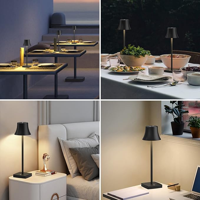 SAKRINGT LED Cordless Table Lamps Rechargeable,5000mAh Battery Operated Table Light,3 Color Stepless Dimming,Portable Small Desk Lamp in Aluminum for Party Patio Restaurant Indoor/Outdoo - LeafyLoom