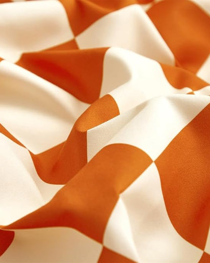 Orange White Grid Comforter Set Full Burnt Orange Plaid Bedding Set Girls Reddish and White Checkered Bed Comforter Set Breathable Blanket Set Kids Durable Bedding Comforter Set - LeafyLoom