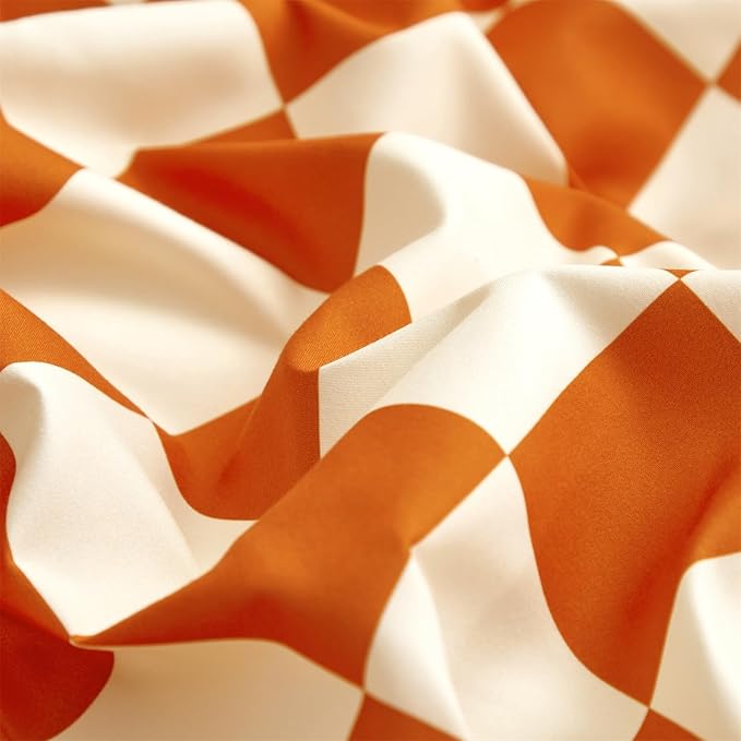 Orange White Grid Comforter Set Full Burnt Orange Plaid Bedding Set Girls Reddish and White Checkered Bed Comforter Set Breathable Blanket Set Kids Durable Bedding Comforter Set - LeafyLoom