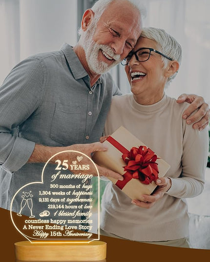 FULLOSUN Happy Anniversary Wedding Gift, Anniversary Parent Gifts, Wedding Gift for Couple, Warm Night Light for Wife Husband Romantic Valentine's Day (25th) - LeafyLoom