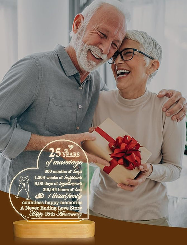 FULLOSUN Happy Anniversary Wedding Gift, Anniversary Parent Gifts, Wedding Gift for Couple, Warm Night Light for Wife Husband Romantic Valentine's Day (25th) - LeafyLoom