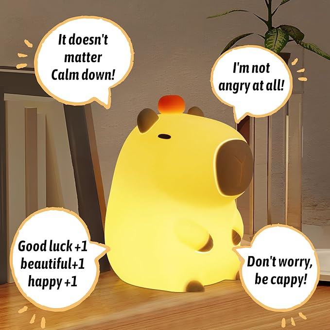 FULLOSUN Capybara Night Light, Capybara Gifts, Funny Capybara Birthday Gifts for Children Women Teenage Girls Boy Toddler - ABS+SIL Portable Squishy Rechargeable Dimmable - LeafyLoom