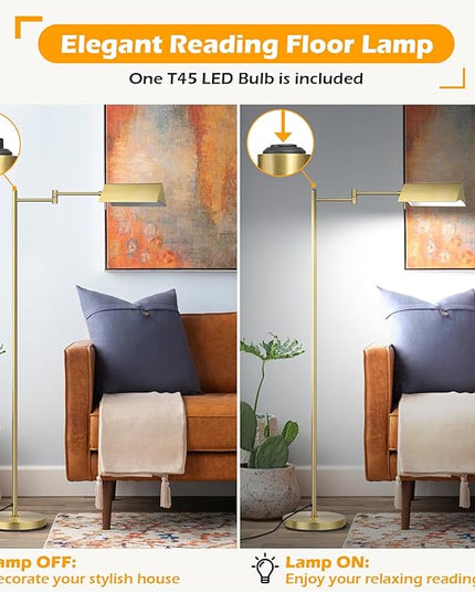 Mlambert Reading Floor Lamp,LED Pharmacy Lamp with Swing Arm,Swivel Head Adjustable Standing Lamp,E26 Base,Corner Lamp for Livingroom,Sewing(Brass) - LeafyLoom