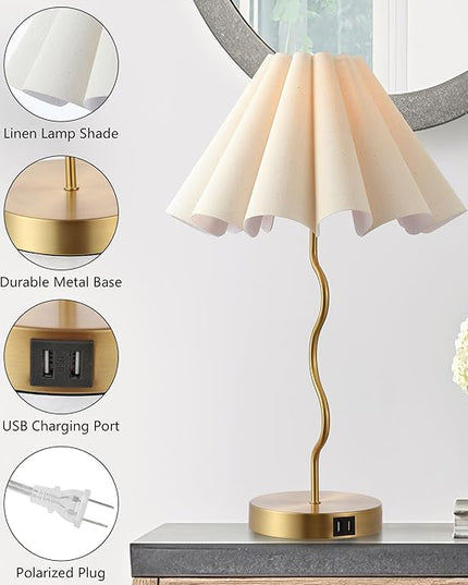 Table Lamps for Bedroom Modern Single Table Lamp for Night Stands Beside Lamps Living Room End Table Lamp (Gold) - LeafyLoom