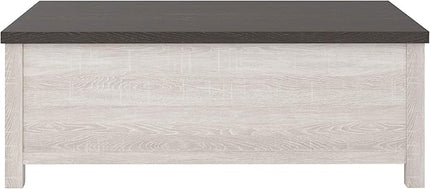 Signature Design by Ashley Dorrinson Farmhouse Lift Top Coffee Table with Storage, Antique White & Brown - LeafyLoom
