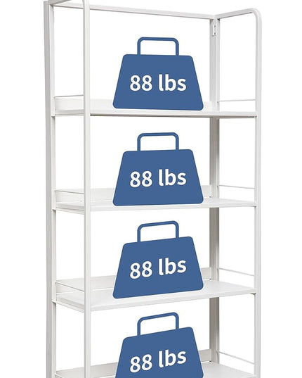 No-Assembly Folding Bookshelf Storage Rack Shelves with Castors 4 Tiers Vintage Bookcase Standing Racks Multifunctional Plant Flower Stand Study Organizer for Home Office (Metal,White) - LeafyLoom