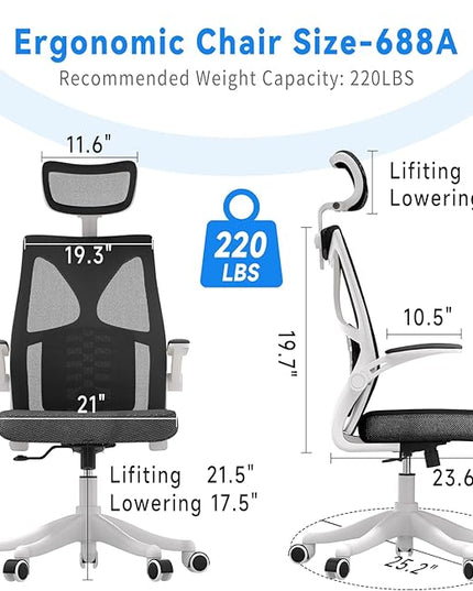 Ergonomic Office Chair, Computer Mesh Chair, Home Office Desk Chairs with Adjustable Headrest and Height, High Back Swivel Task Chair with Flip Up Armrest… - LeafyLoom