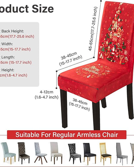 6PCS Christmas Dining Chair Covers, Stretch Removable Washable Dining Room Chair Protector Slipcovers, Xmas Tree Heart Kitchen Chair Cover, Slipcover Protector for Xmas Holiday Party Home Décor CZL