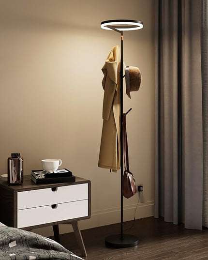 Innovative Floor Lamp, Floor Lamps for Living Room with Coat Rack, Floor Lamps with Stepless Adjust Color Temperatures & Brightness, Remote Control and Touch Control - LeafyLoom