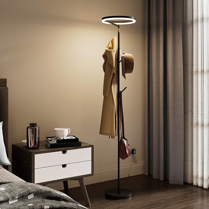 Innovative Floor Lamp, Floor Lamps for Living Room with Coat Rack, Floor Lamps with Stepless Adjust Color Temperatures & Brightness, Remote Control and Touch Control - LeafyLoom