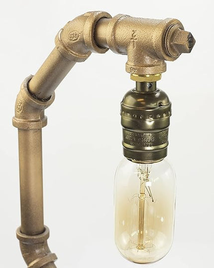 Steampunk Lamp with Dimmer, Dimmable Loft Style Industrial Vintage Antique Style Light with Bulb, Wood Base with Iron Piping Desk Lamp, Retro Desk Lamp LL-032 - LeafyLoom