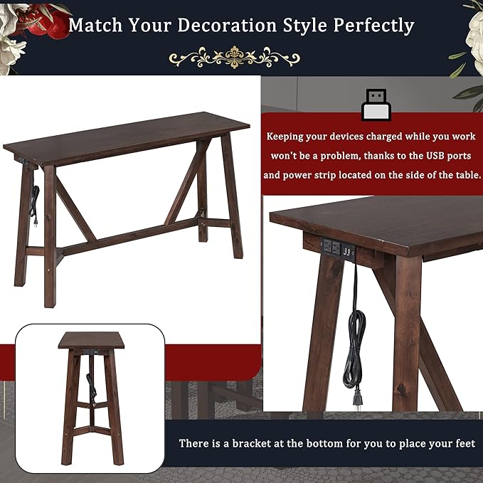 Multipurpose Dining Table Set with 3 Upholstered Stools, Easy to Assemble, Weight Capacity 350 LBS, for Living, Guest Room, Home Bar, Kitchen, Dark Walnut, 4-Piece - LeafyLoom