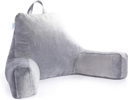 LINENSPA Reading Pillow with Shredded Memory Foam- Back Pillow for Sitting in Bed, Reading, Gaming, Watching TV – Bed Chair Pillow with Arms X-Large, Dorm Room Essentials, Stone - LeafyLoom