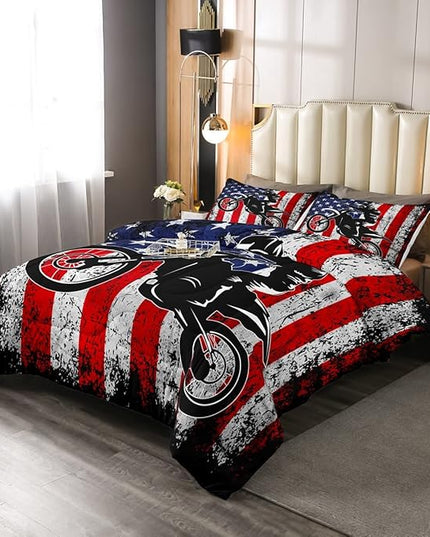 Dirt Bike Comforter Set Twin Motocross Comforter Retro American Flag Bedding Set for Kids Boys Teens Men Grunge Room Decor,Extreme Sports Tie Dye Bed Set Motor Biker Motorcycle Quilt Duvet Set 2 Pcs - LeafyLoom