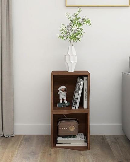 ECYIL Double Layered Independent Storage Rack, Full Circular Color Blocking Bookshelf, Suitable for Home, Office, Living Room, etc (walnut1) - LeafyLoom