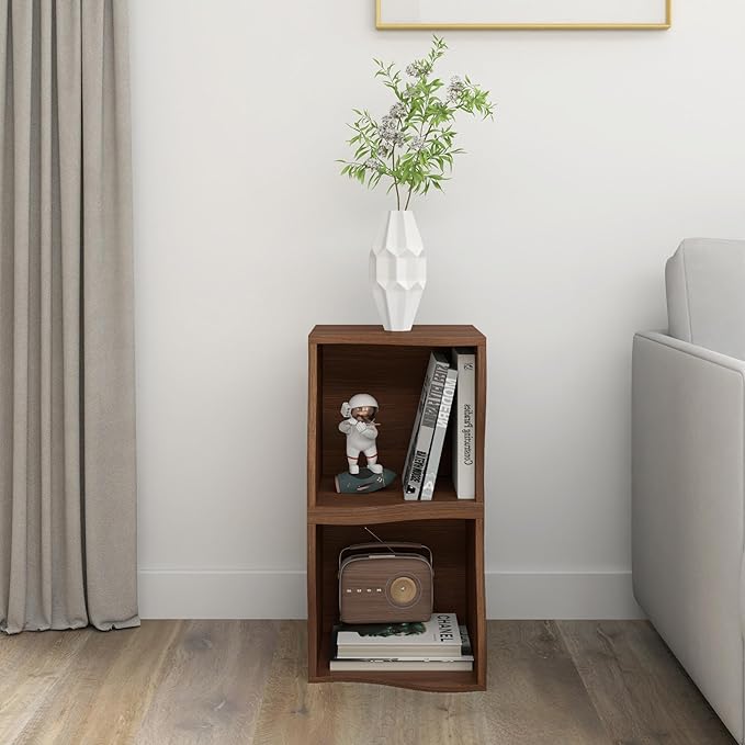 ECYIL Double Layered Independent Storage Rack, Full Circular Color Blocking Bookshelf, Suitable for Home, Office, Living Room, etc (walnut1) - LeafyLoom